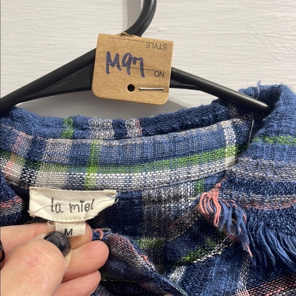 M97 LA MIEL Blue Plaid Button Down Shirt - Picture 3 of 5